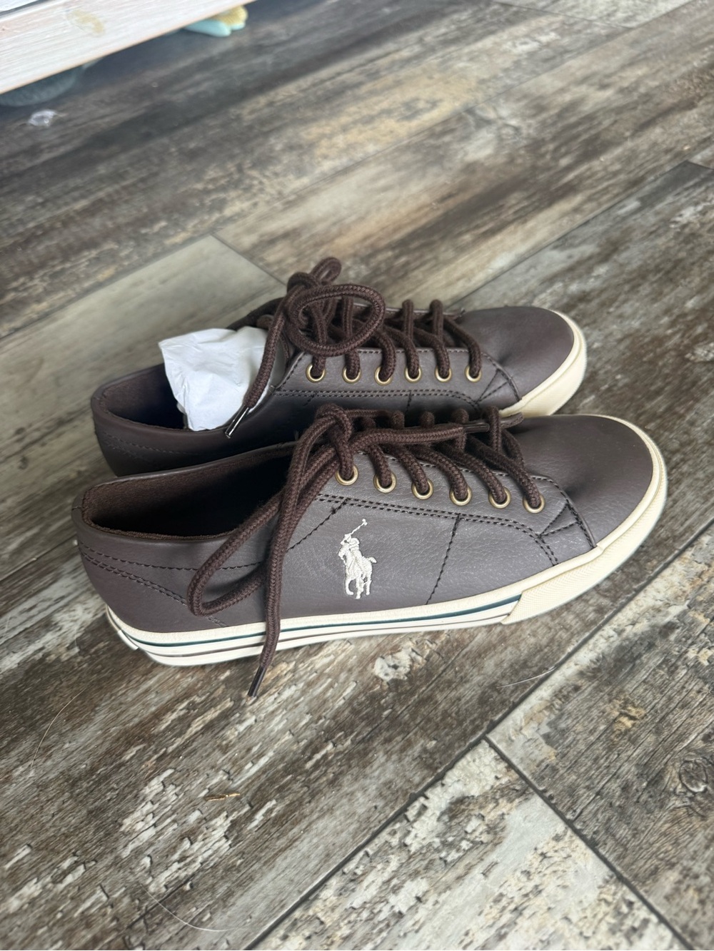 2 for $30 sale:Polo Ralph Lauren kids scholar brown leather sneaker tennis shoes